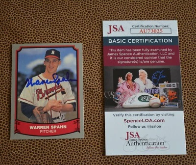 Warren Spahn Autographed Braves Card JSA Authentication - Image 1 of 2