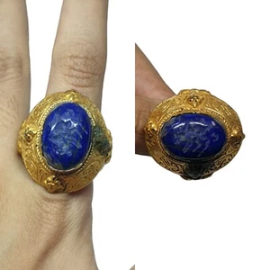 Antiker Lapislazuli 9,75 US Ring Tier Intaglio Gravur Stempel Siegel Vintage  - Bild 1 von 9