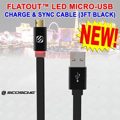 SCOSCHE FLATOUT LED (MICRO) - CABLE DE CARGA Y SINCRONIZACIÓN DE 3 PIES CON LED DE CARGA - MFLED Foto 1 de 2