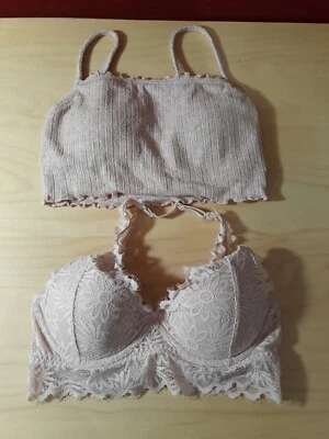 Lot of 2 Bralette - Victoria Secret Lightly Lined Lace Halter & Gilly Hicks XS  - Image 1 of 4