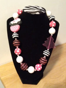 Disney Minnie Mouse Grueso Chuchería Collar Rosa y Negro Estrás Navidad - Imagen 1 de 4