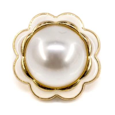 Faux Pearl Core White Enamel Edge Flower Shape Metal Base Shank Buttons 20 Pc... - Image 1 of 4