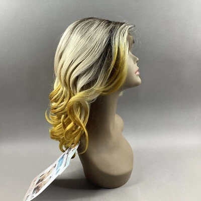 Peluca frontal de encaje sintético premium ondulada larga rubia marrón oscuro Melony #3T4/amarillo Foto 1 de 4