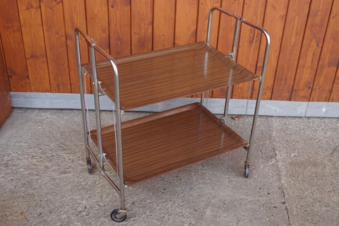 Dinett Serving Trolley Tea Trolley Table Side Table Walnut BAR Chrome 70er C1 Cover