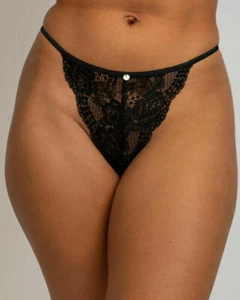 Black Lace Sheer Floral Thong Panty G-String Tanga Lingerie Underwear OS S M L - Picture 1 of 7
