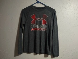 Boys Under Armour Gray...Red Logo  Long Sleeve Shirt Youth Large - Picture 1 of 5