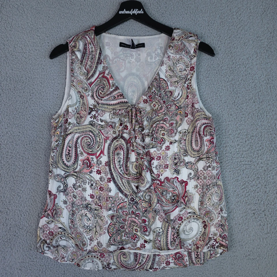 Camiseta sin mangas White House Black Market para mujer 6 rosa cachemira sin mangas corbata cuello en V Foto 1 de 4