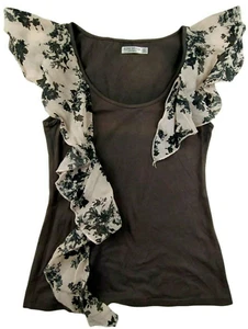 PINK STITCH Australia Womens Shirt Top Size AUS 6 USA 2 Brown Singlet Lace Flora - Picture 1 of 10