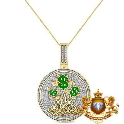 VVS1/D 3,70 Ctw. Pingente amuleto de moedas de dólar dourado árvore do dinheiro da sorte moissanita - Imagem 1 de 2