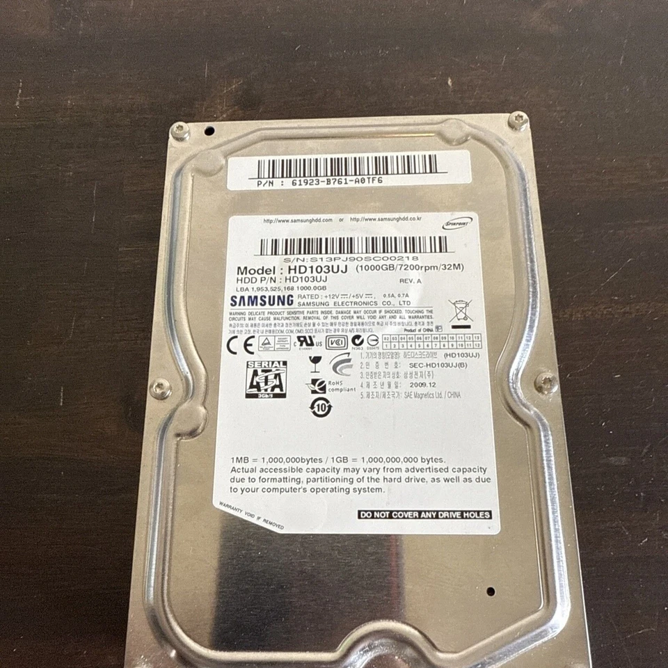 Samsung Spinpoint HD103UJ 1 TB 7200RPM 3.5" SATA Desktop Hard Drive 32mb Cache - Image 1 of 4