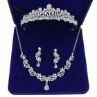3.2cm Tall CZ Crystal Tiara Necklace Earrings Set Wedding Party Pageant Prom