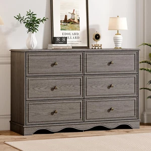 Mid Century Modern 6 Drawers Dresser for Bedroom,47" Wide Wood Rustic Chest of D - Picture 1 of 12