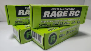 4x Rage RC LP52002S35T 5200mAh 2S 7.4V 35C Hard Case LiPo Battery XT60 Connect - Picture 1 of 3