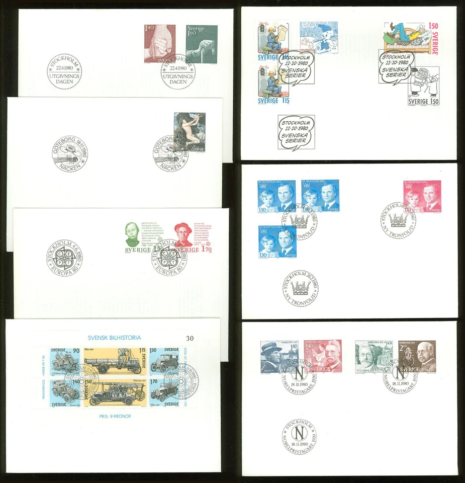 Suecia AA84m 7 FDC 1980 coches antiguos cómic debajo de la cara Foto 1 de 3