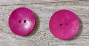 2 Pink Sewing Buttons Crafting Shiny Wood 2 Hole 1 1/8" - Picture 1 of 2
