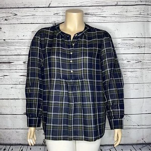 Camisa Top Henley Babydoll Arquitecta Mujer Nueva con Etiquetas Talla 2X Azul y Verde a Cuadros - Imagen 1 de 4