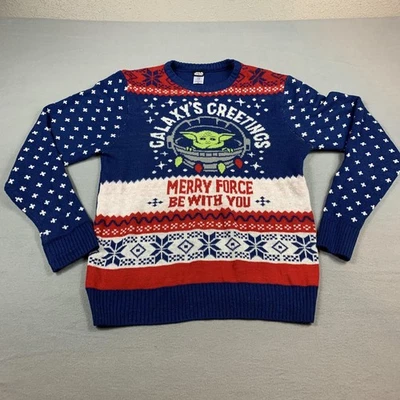 Star Wars Sweater Mens XL Blue Red Galaxy's Greetings Merry Force Be With You - Image 1 of 4