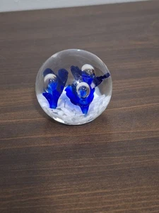 Vintage Joe St. Clair Trumpet Cobalt Blue White Paperweight Controlled Bubble - Picture 1 of 6