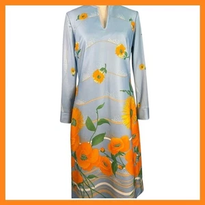 Jeri-Ann Floral Dress Vintage 70s Mod Long Sleeve A-Line Midi Dress - Picture 1 of 7