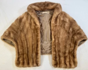 Vintage Mink Fur Wrap Shrug Shawl Stole Cape Brown Famous Bar Fur Salon 1950s - Picture 1 of 11