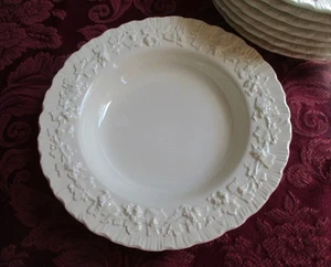 7 Wedgwood Embossed Queen's Ware Rim Soup Bowls cream on cream grapes 8 1/8" - Picture 1 of 3