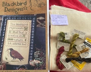 blackbird designs cross stitch Sampler Cross Stitch Chart Kit Linen Threads Rare - Bild 1 von 4