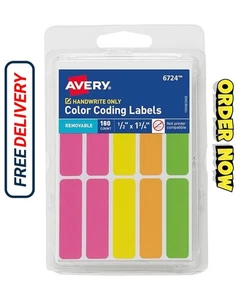 Avery Removable Color-Coding Labels, Handwrite 1/2" x 1-3/4" 180 Count - Picture 1 of 4