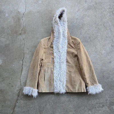 Винтажный Y2k Bke замши кожи Penny Lane с капюшоном пальто куртка XL - Изображение 1 из 2