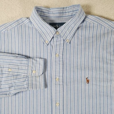 VTG Ralph Lauren Oxford Shirt Men's XL Blue White Stripe Classic Fit Flesh Pony  - Image 1 of 4