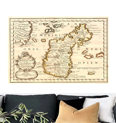 madagassga Framed Canvas Print  Vintage old Map Wall Art Decor   36" x24" XL - Image 1 of 4