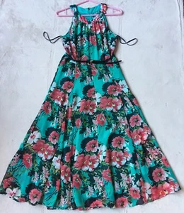 Tommy Hilfiger Damen langes ärmelloses Kleid mit Blumenmuster, Größe 4, grün, Rosen, NEU - Bild 1 von 11