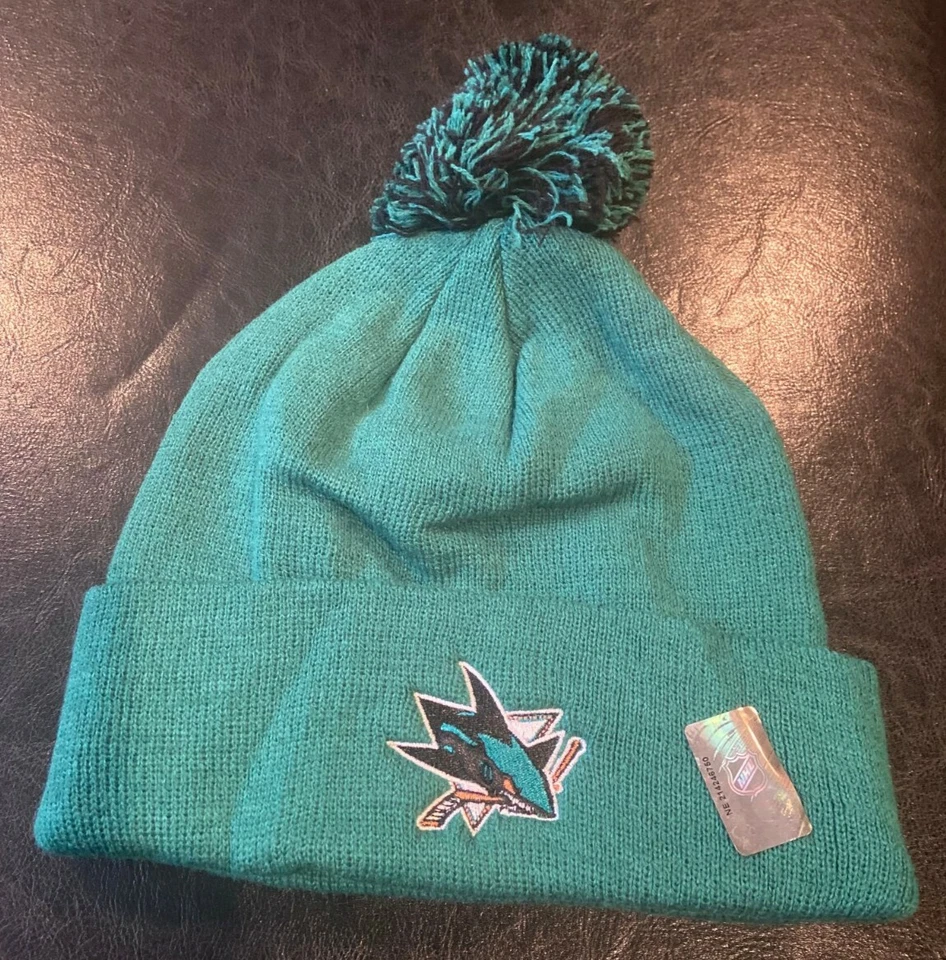 San Jose Sharks Teal Zephyr Cuffed Knit Beanie Hat w/pom - Image 1 of 1