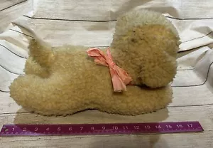 Tubi vintage de felpa de peluche de lana sintética ojos y orejas rosa de cordero Estate Find 16 " - Imagen 1 de 7