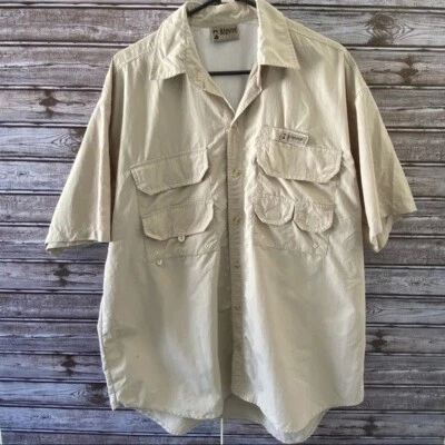 Alpine Design Men 's Short-Sleeved Button-Down Fishing Shirt Size M Pockets Logo - Image 1 of 4