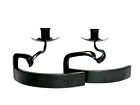 UNIQUE MOD SCULPTURAL CURVED WROUGHT IRON CANDLE HOLDERS SIGNED UNKNOWN NO DATE