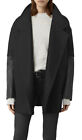 All Saints Meade Lea Black Wool Oversized Coat With Leather Sleeves Sz Uk 8