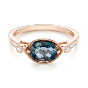 Anillo de piedras preciosas de topacio azul para mujer corte ovalado joyas de eternidad para uso de compromiso - Imagen 1 de 6