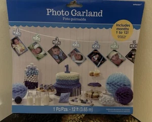 Guirnalda fotográfica cumpleaños niño suministros primera fiesta decoraciones colgante niña 12 pies - Imagen 1 de 7