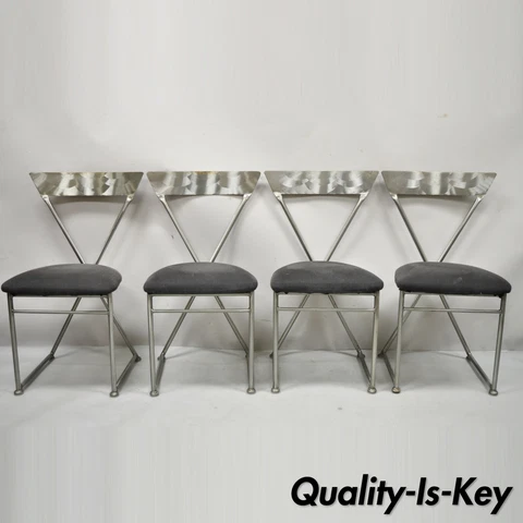 Shaver Howard Italian Modernist Brushed Steel Metal Dining Chairs - Set of 4 Cover