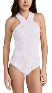 Watch Shout 299570 Women's Shoshanna High Neck One Piece, Optic White/Sand, 10 - Picture 1 of 5