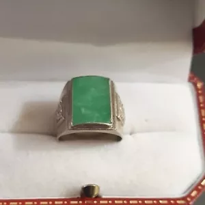 JADE RING SIGNET MODERN VIETNAMESE Sterl. SILVER MAKERS STAMPED 4 sizes av. - Picture 1 of 14