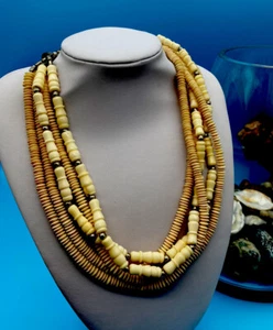 Vintage Three Streengs Of Bone Look Beads Necklace Pendant - Picture 1 of 7