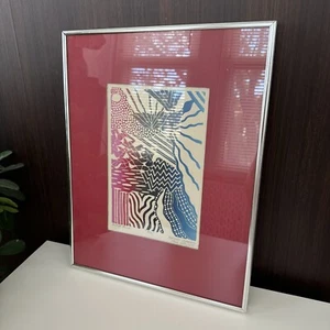 VTG 1975 70s MCM Lithograph "ME" Patricia Hampson - Blue Red Abstract Colorful - Picture 1 of 17