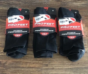 PRO FEET Maximum Performance Crew Socks Size M Medium Black 3 Pairs NEW - Picture 1 of 13