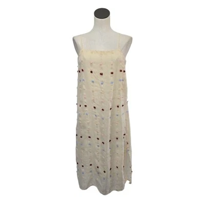 English Factory Midi Dress Size Small Cream Fringe Dots Cottagecore Artsy Shift - Image 1 of 4