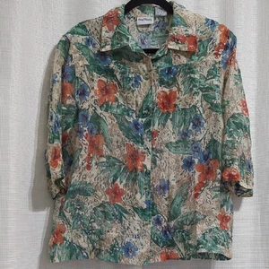 Bonworth Lace Blouse Women's Multicolor Medium Petite Button Down Collared - Picture 1 of 9