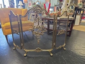 VintageFrench Provincial Victorian 3 Panel Fold Brass Claw Foot Fireplace Screen - Picture 1 of 19