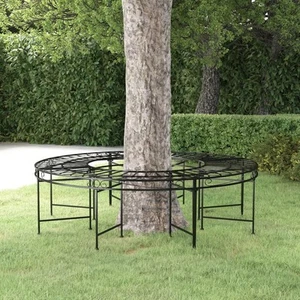 Round Tree Bench Black Steel Circular Bench Outdoor Seating Furniture vidaXL - Picture 1 of 5