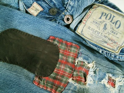 *LO ÚLTIMO Pantalones de mezclilla para hombre POLO RALPH LAUREN BOBBY CRUISE CUERO PARCHEADO DISTRESS 38 x 30 Foto 1 de 4