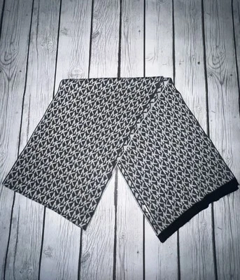 Michael Kors Knit Scarf Black/Gray MK Signature Logo Monogram 64”x10” - Image 1 of 4